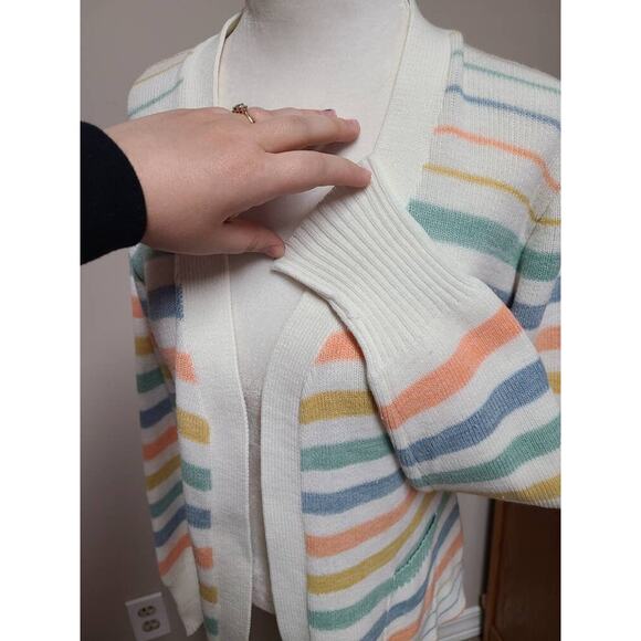 Vintage 70s striped acrylic cardigan size medium pastel - Picture 5 of 5